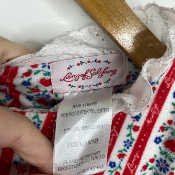 LANZ of Salzburg Flannel Nightgown Girls L Trulean Hearts Lace Trim Holiday Xmas - Picture 6 of 10